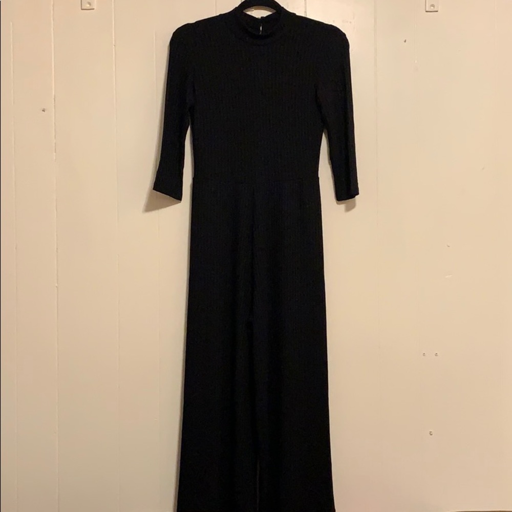 ASOS black knit 3/4 sleeve wide leg jumpsuit